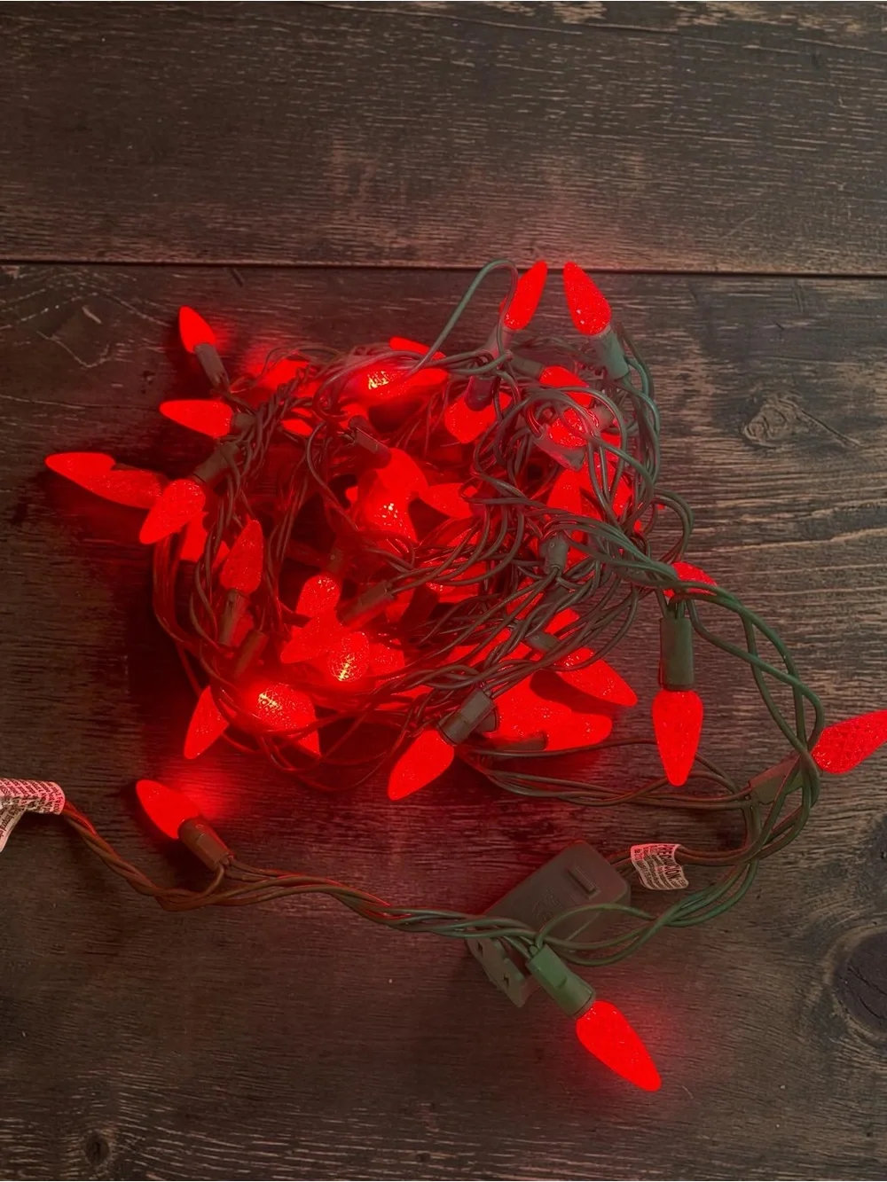 Red LED Christmas Lights String – Partial Working Strand C6 Style Bulbs Holiday